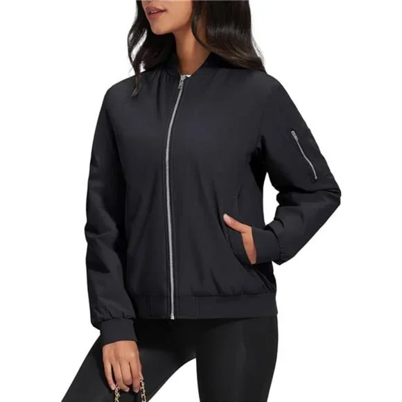 Women's Winter Bomber Jacket Casual Basic Zip Up Padded Coats Water - Picture 6 of 6